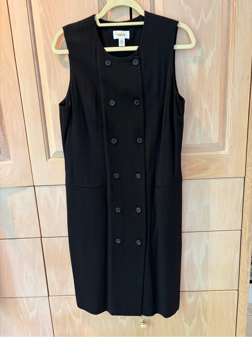 Talbots Black Double-Breasted Sleeveless Midi Dress